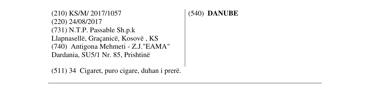 Zëri i markës DANUBE në buletin