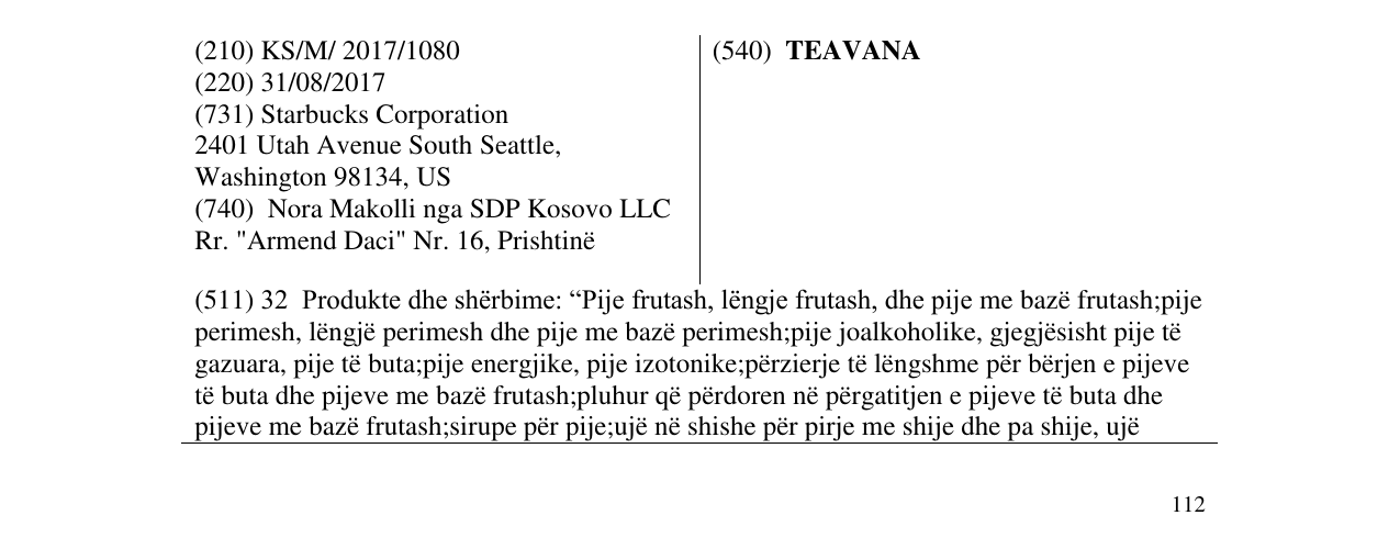 Zëri i markës TEAVANA në buletin