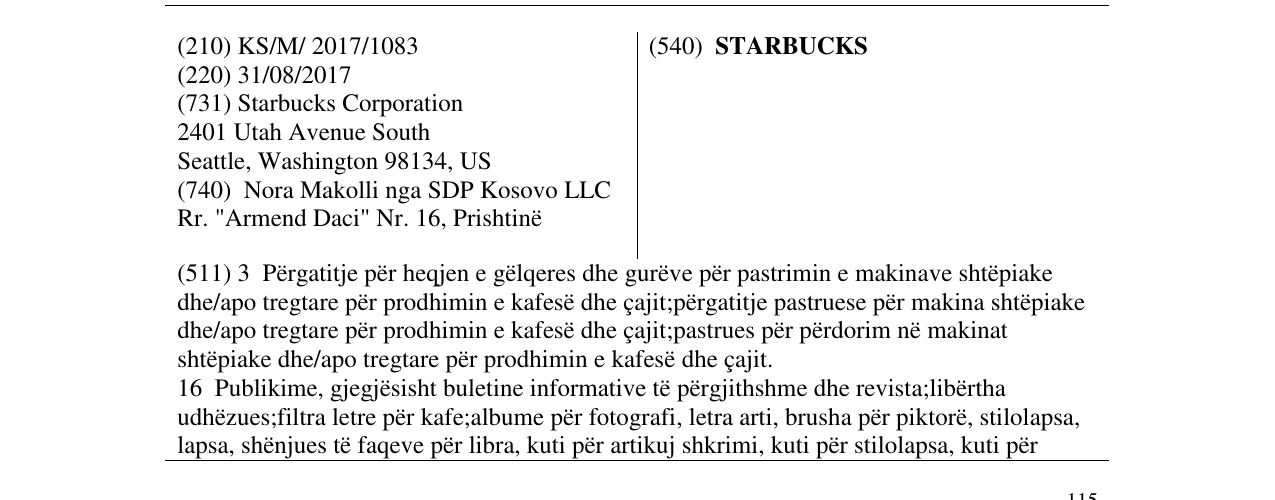Zëri i markës STARBUCKS në buletin