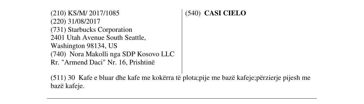 Zëri i markës CASI CIELO në buletin