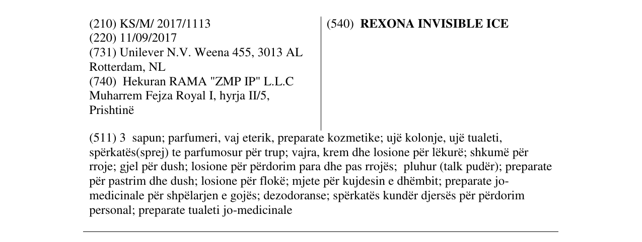 Zëri i markës REXONA INVISIBLE ICE në buletin