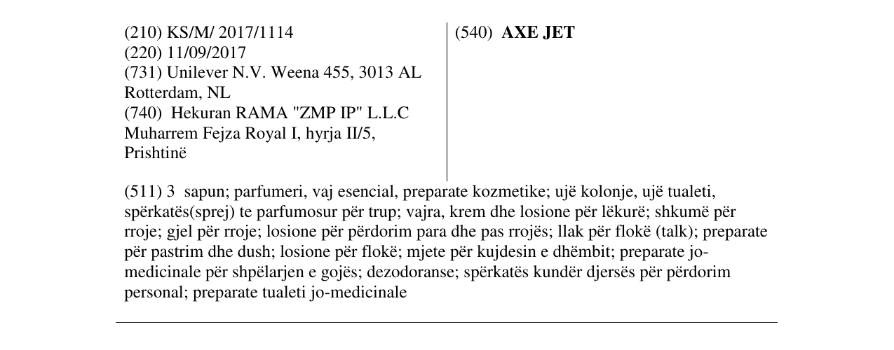 Zëri i markës AXE JET në buletin