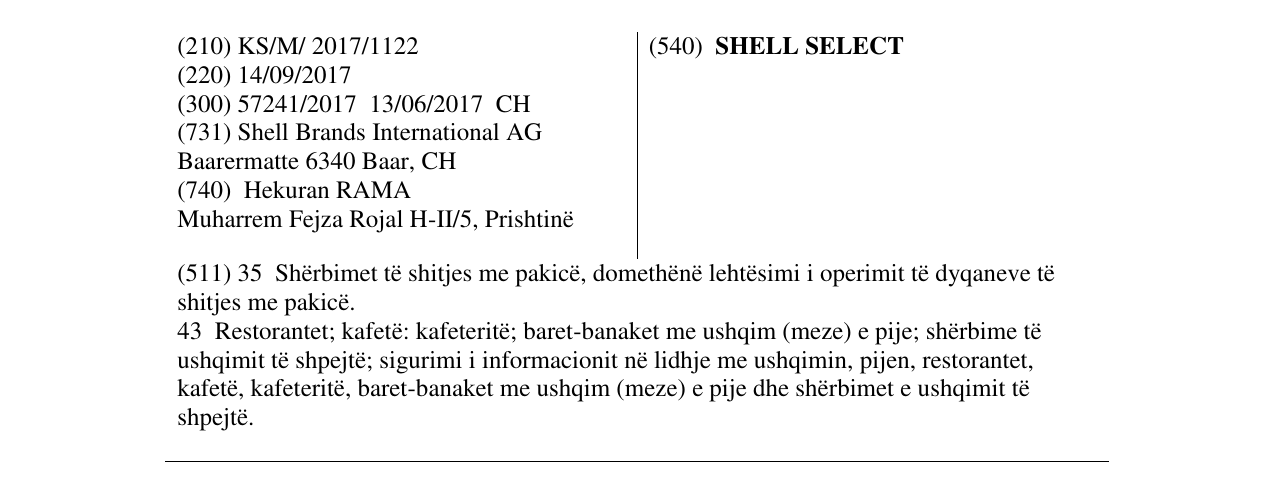 Zëri i markës SHELL SELECT në buletin