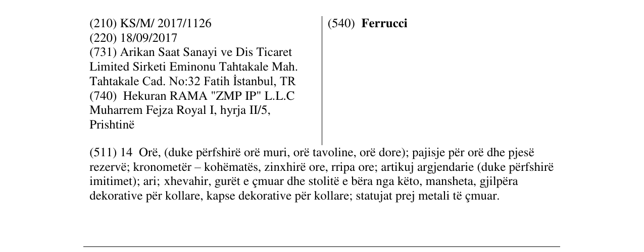 Zëri i markës Ferrucci në buletin