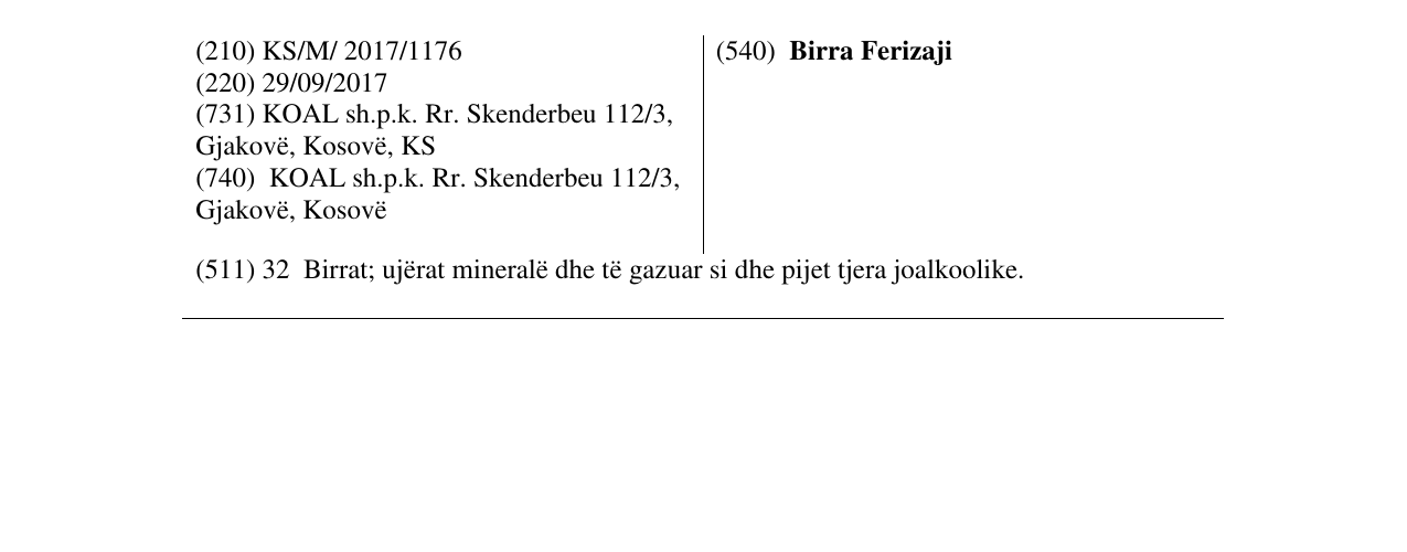 Zëri i markës Birra Ferizaji në buletin