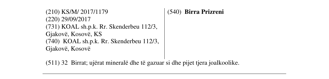Zëri i markës Birra Prizreni në buletin