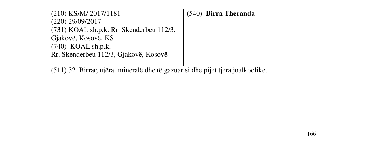 Zëri i markës Birra Theranda në buletin