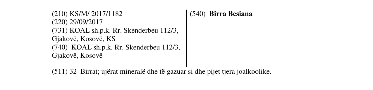 Zëri i markës Birra Besiana në buletin