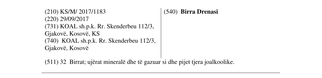 Zëri i markës Birra Drenasi në buletin