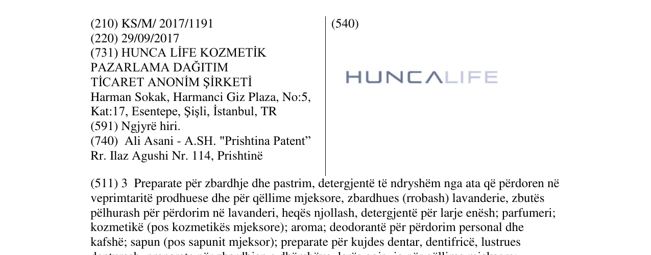 Zëri i markës HUNCALIFE në buletin