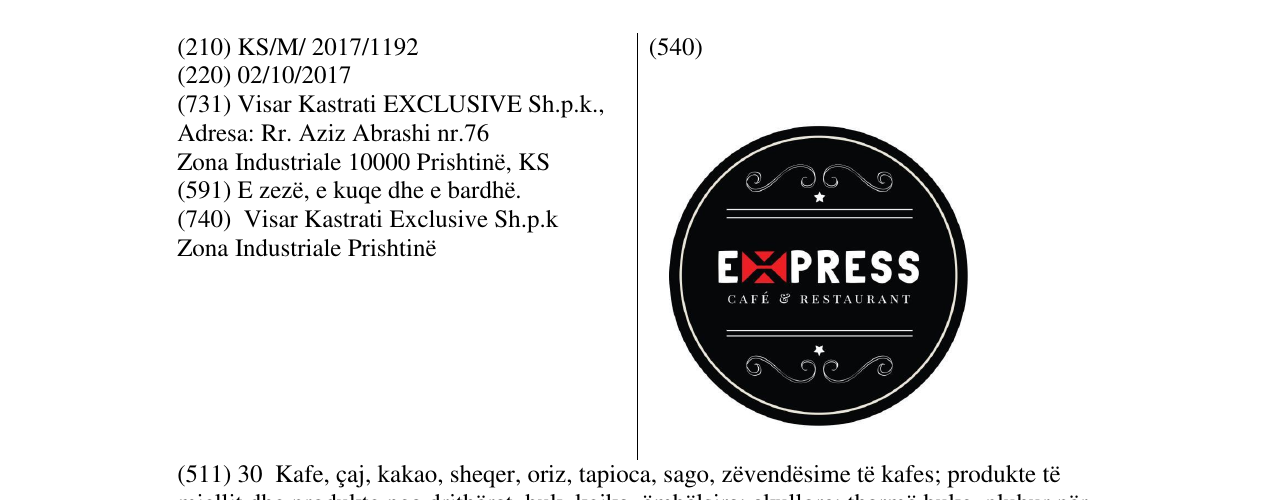 Zëri i markës EXPRESS CAFE & RESTAURANT në buletin