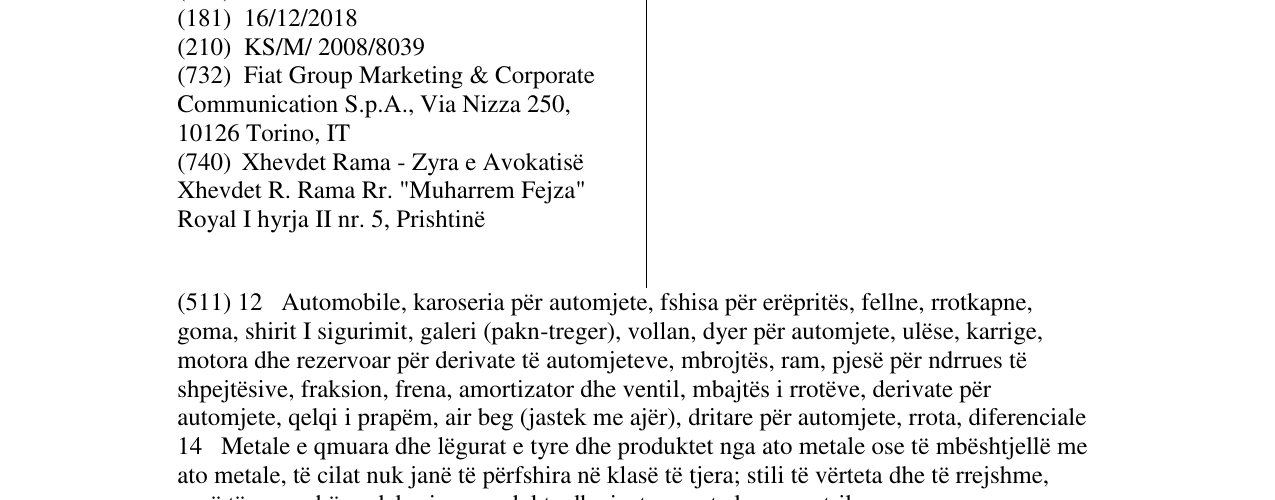 Zëri i markës ALFA ROMEO në buletin