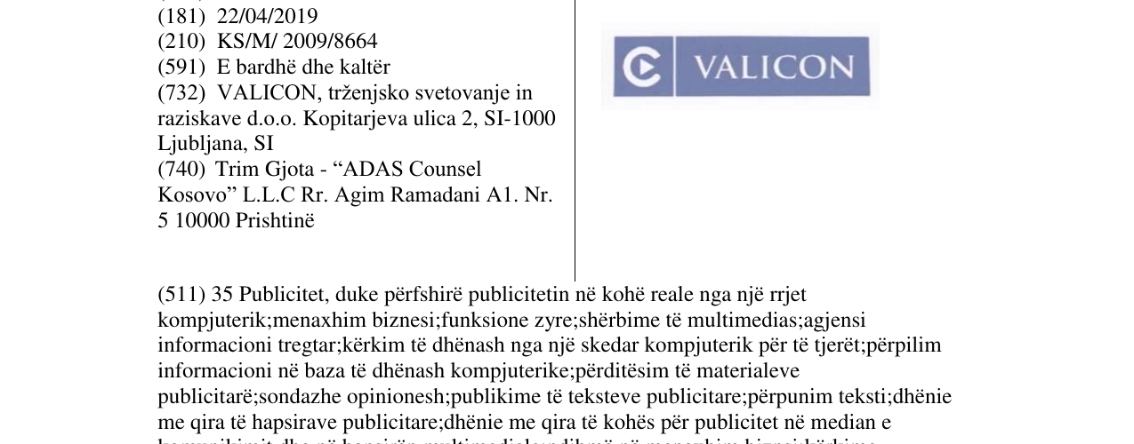 Zëri i markës VALICON në buletin