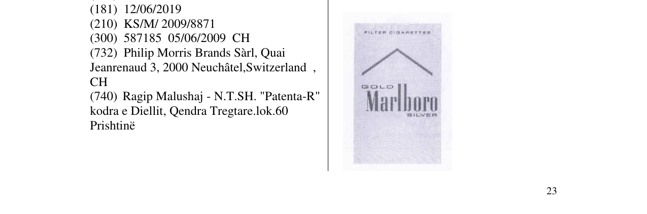 Zëri i markës GOLD MARLBORO në buletin