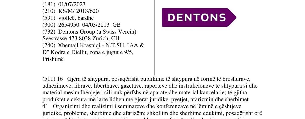 Zëri i markës DENTONS në buletin