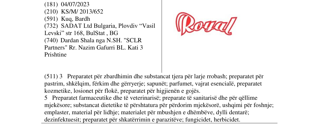 Zëri i markës Royal në buletin