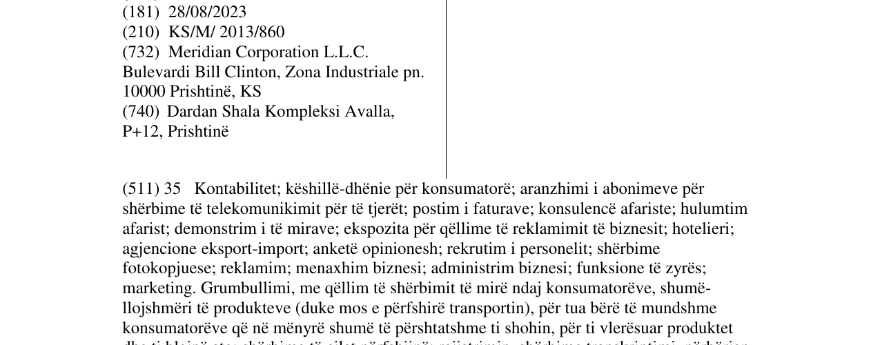 Zëri i markës MERIDIAN EXPRESS në buletin