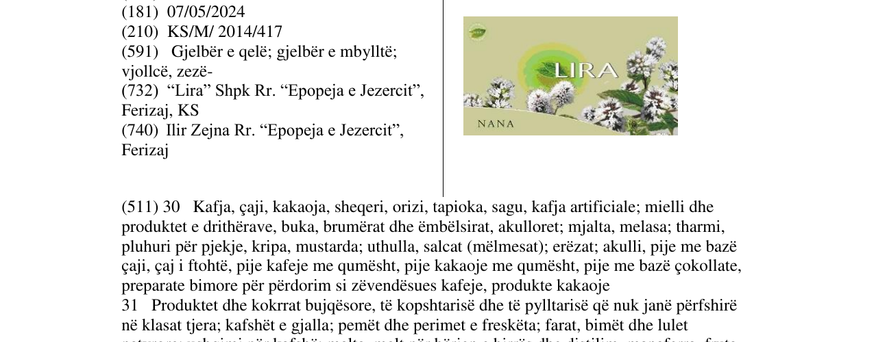 Zëri i markës LIRA në buletin