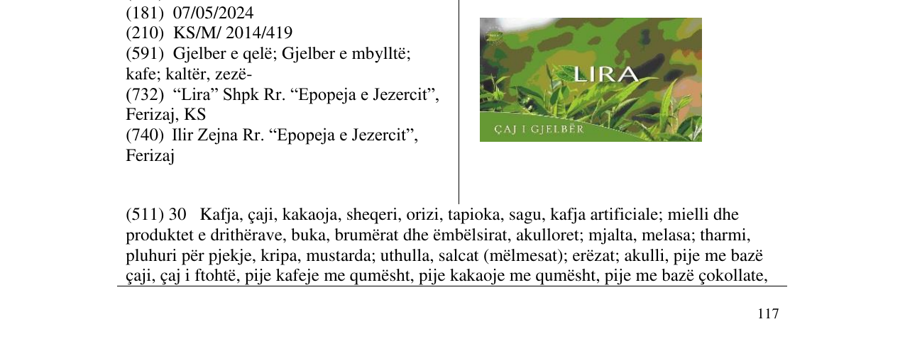 Zëri i markës LIRA në buletin