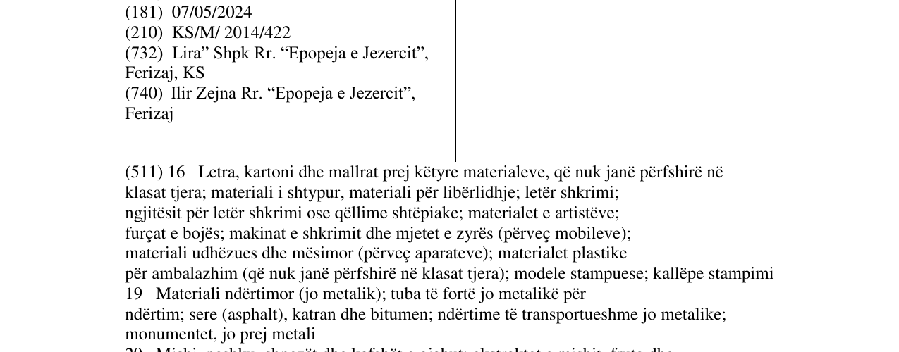 Zëri i markës LIRA në buletin