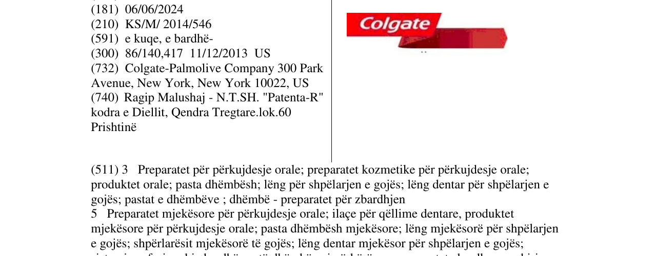 Zëri i markës Colgate në buletin