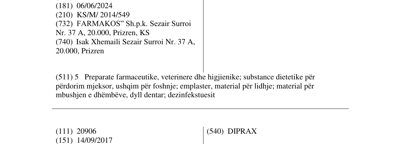 Zëri i markës HEXOFAR në buletin