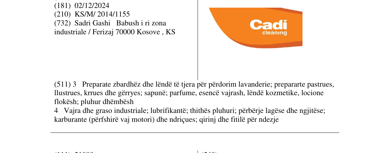 Zëri i markës Cadi cleaning në buletin