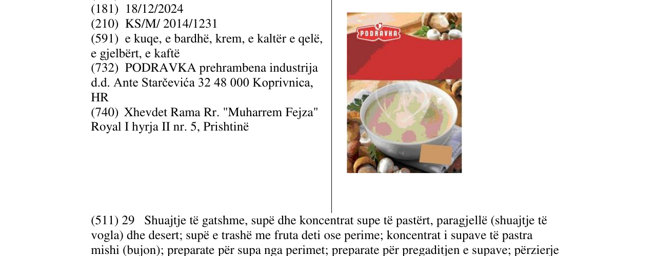 Zëri i markës PODRAVKA në buletin