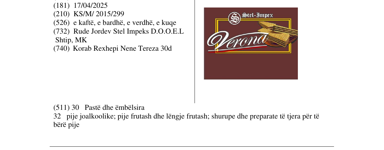 Zëri i markës Verona Stel - Impex në buletin