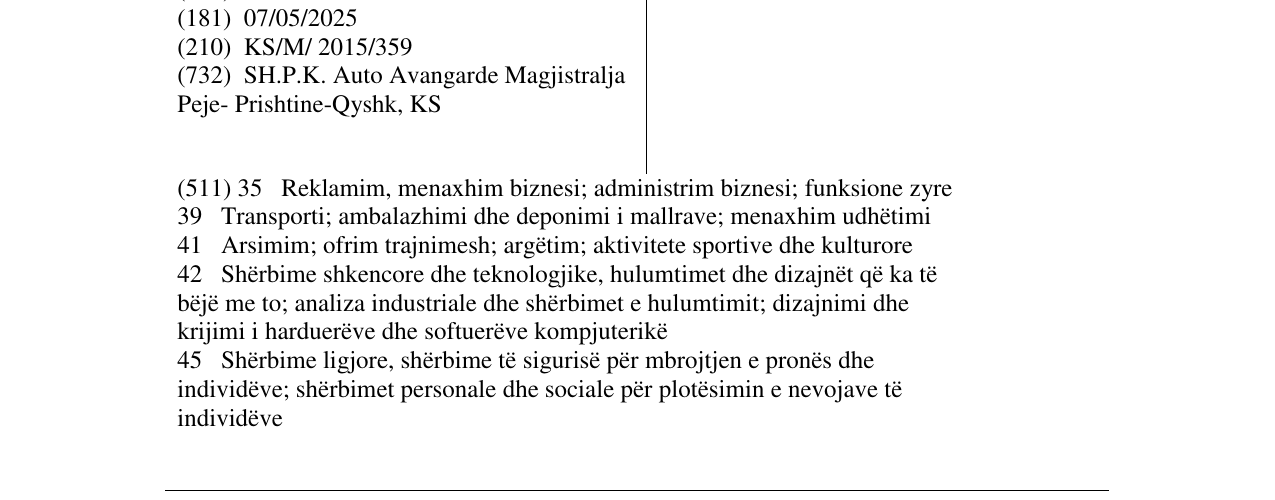 Zëri i markës Auto Avangarde në buletin