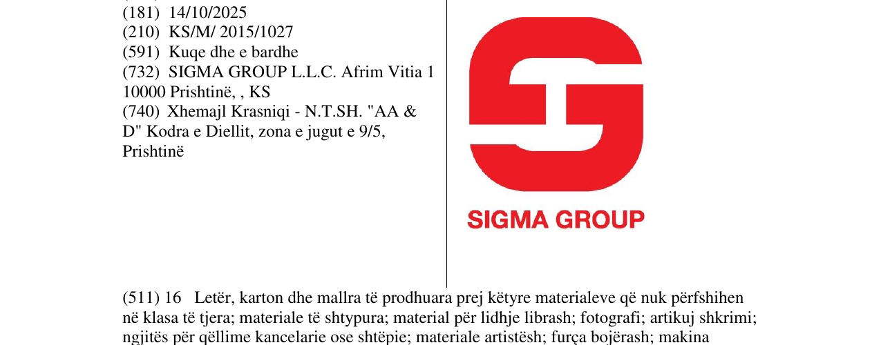 Zëri i markës SIGMA GROUP në buletin