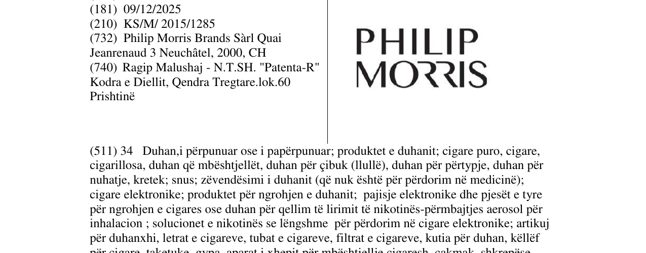 Zëri i markës PHILIP MORRIS në buletin