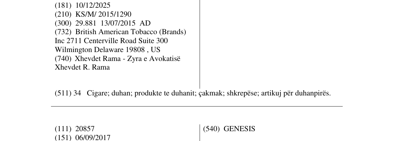 Zëri i markës CORE KENT në buletin
