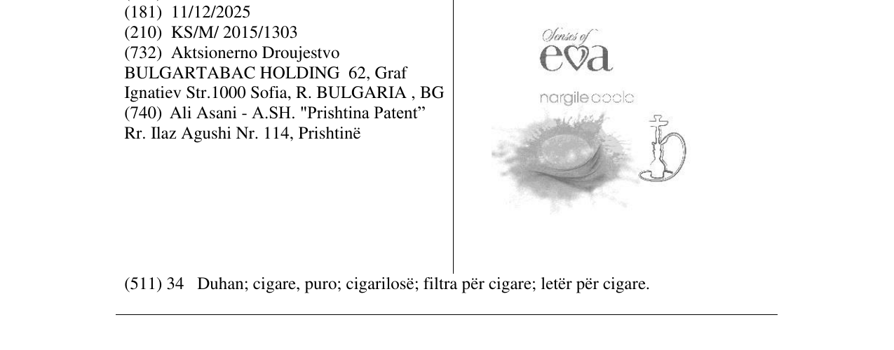 Zëri i markës SENS OF EVA në buletin