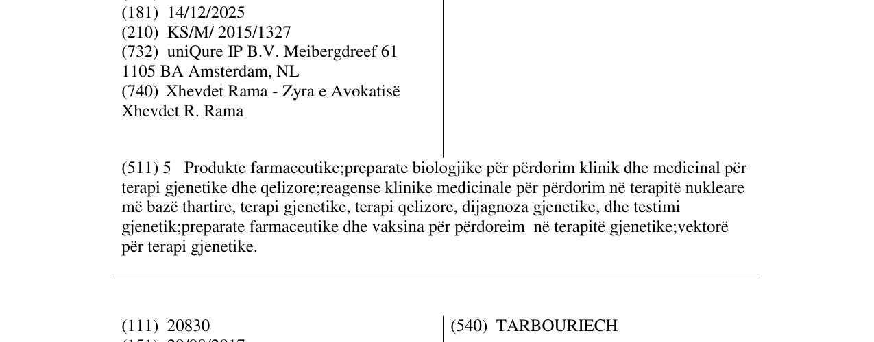 Zëri i markës GLYBERA në buletin