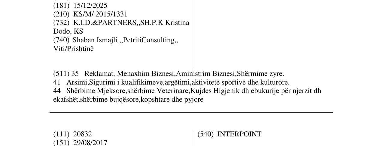 Zëri i markës K.I.D.& PARTNERS në buletin