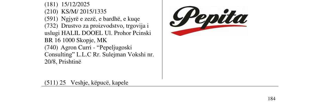 Zëri i markës Pepita në buletin