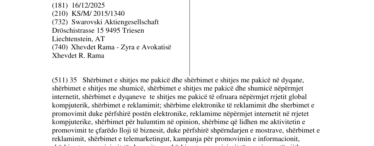Zëri i markës SWAROVSKI në buletin