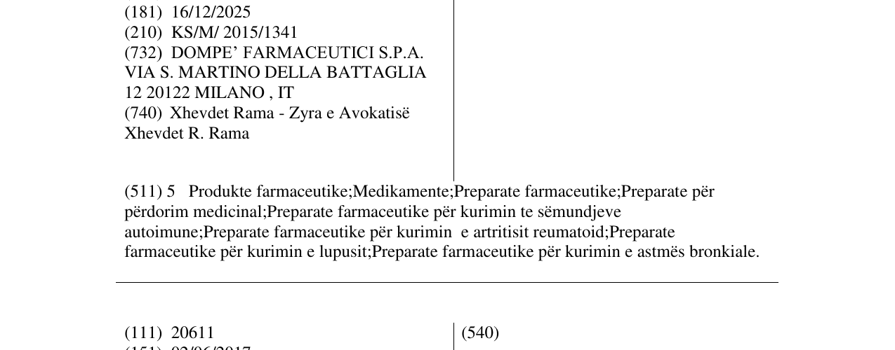 Zëri i markës SINTREDIUS në buletin