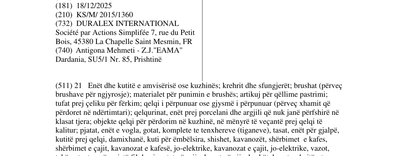Zëri i markës DURALEX në buletin