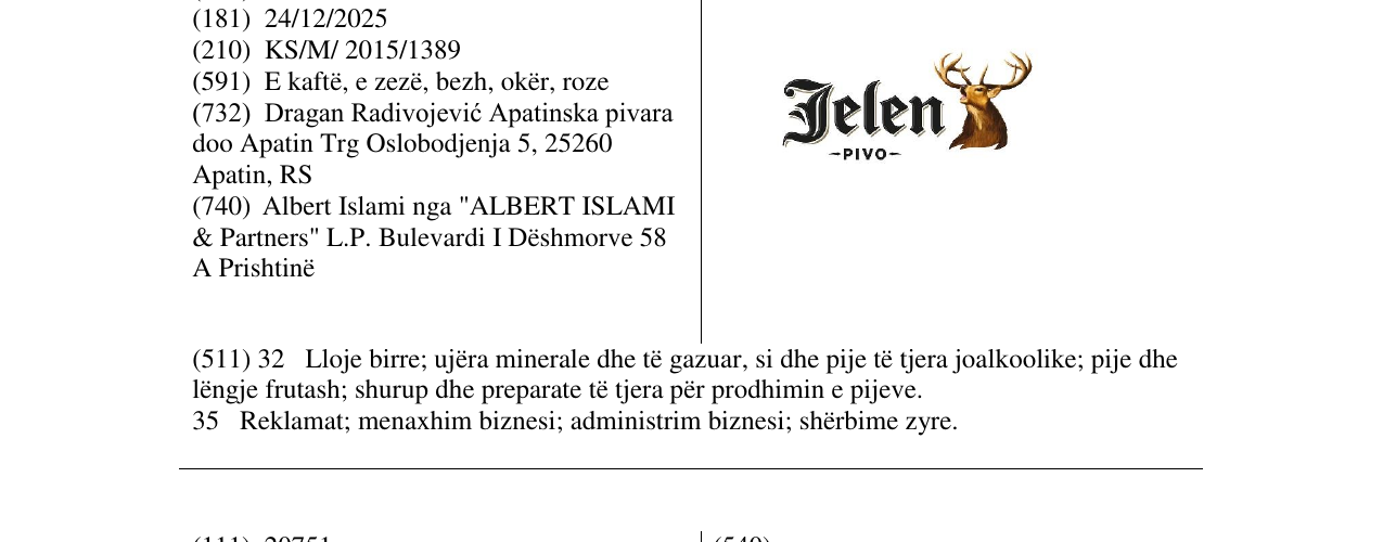 Zëri i markës Jelen PIVO në buletin