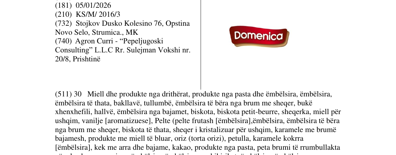 Zëri i markës Domenica në buletin