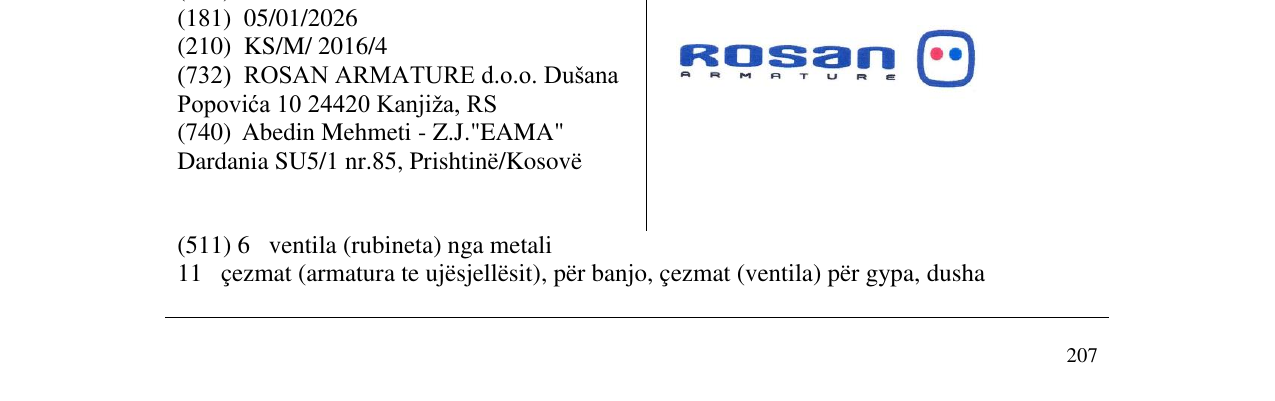 Zëri i markës ROSAN ARMATURE në buletin