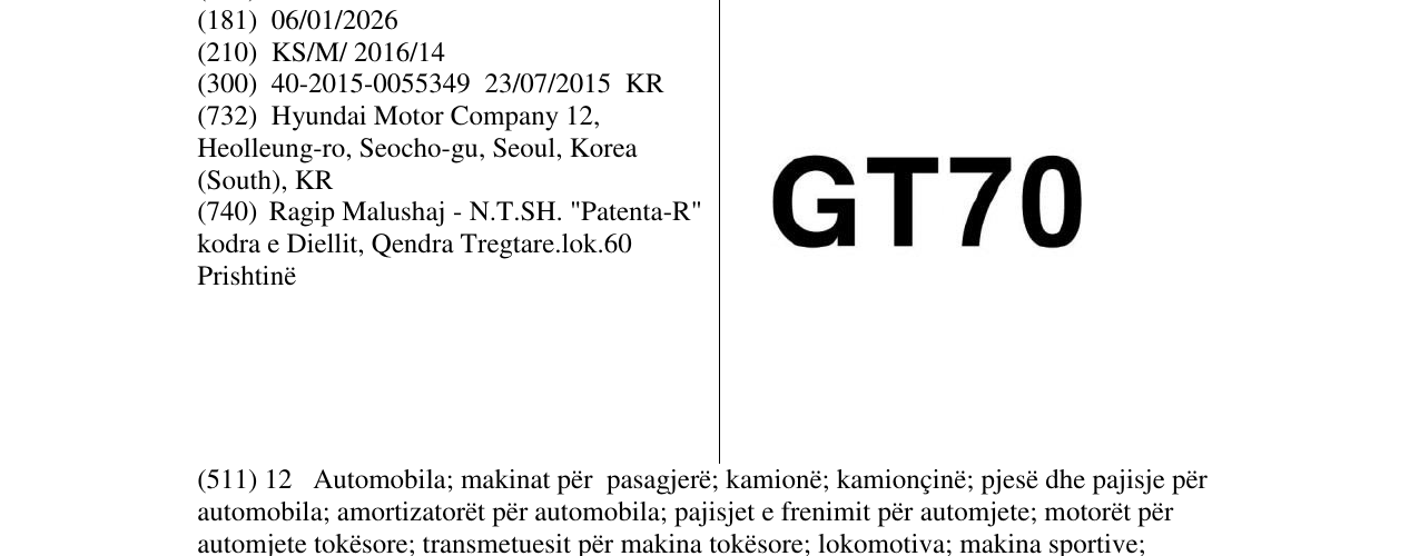 Zëri i markës GT70 në buletin