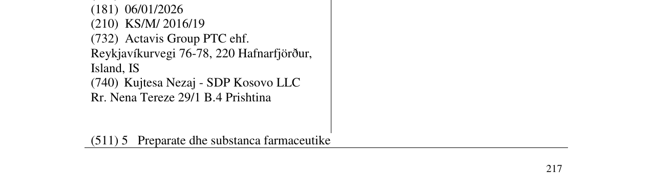 Zëri i markës VALTENSIN në buletin