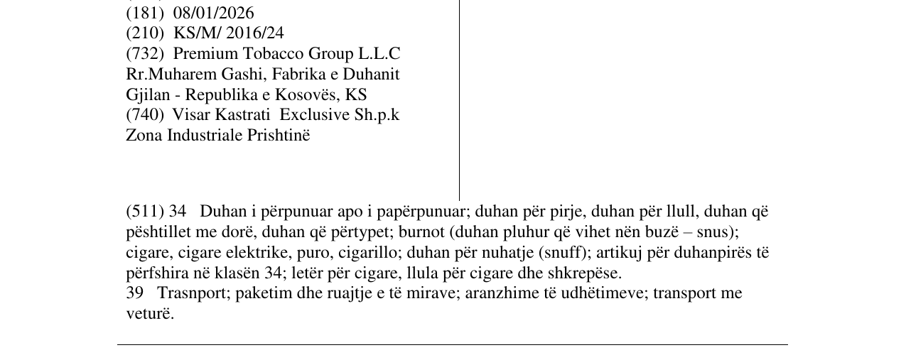 Zëri i markës Premium Tobacco Group në buletin