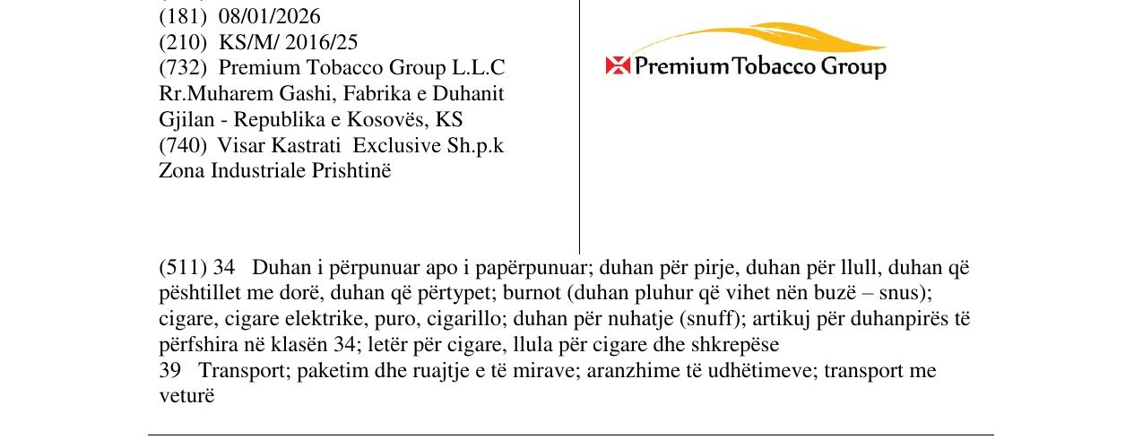 Zëri i markës Premium Tobacco Group në buletin