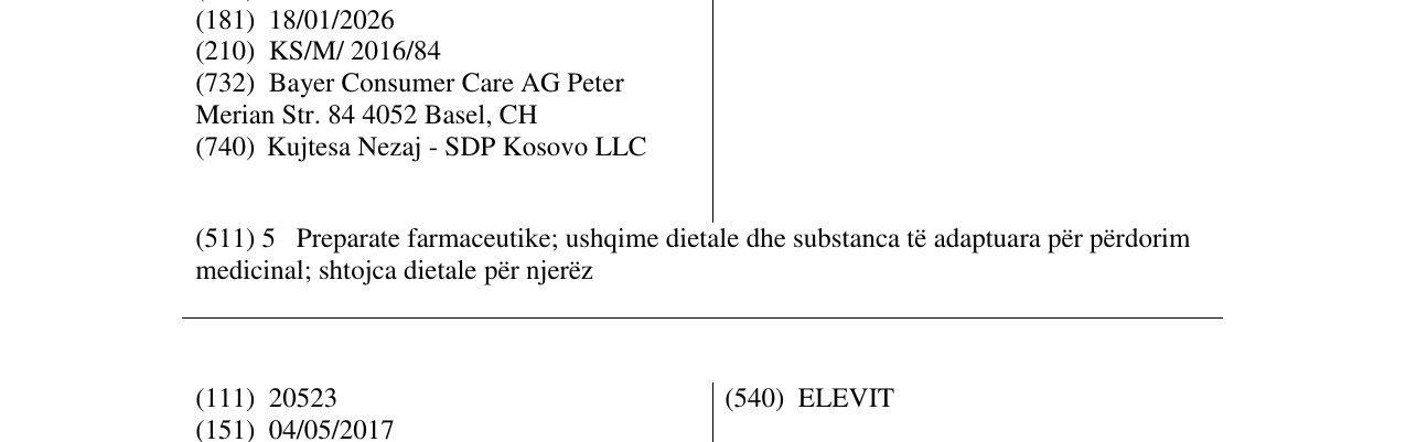 Zëri i markës BEROCCA në buletin