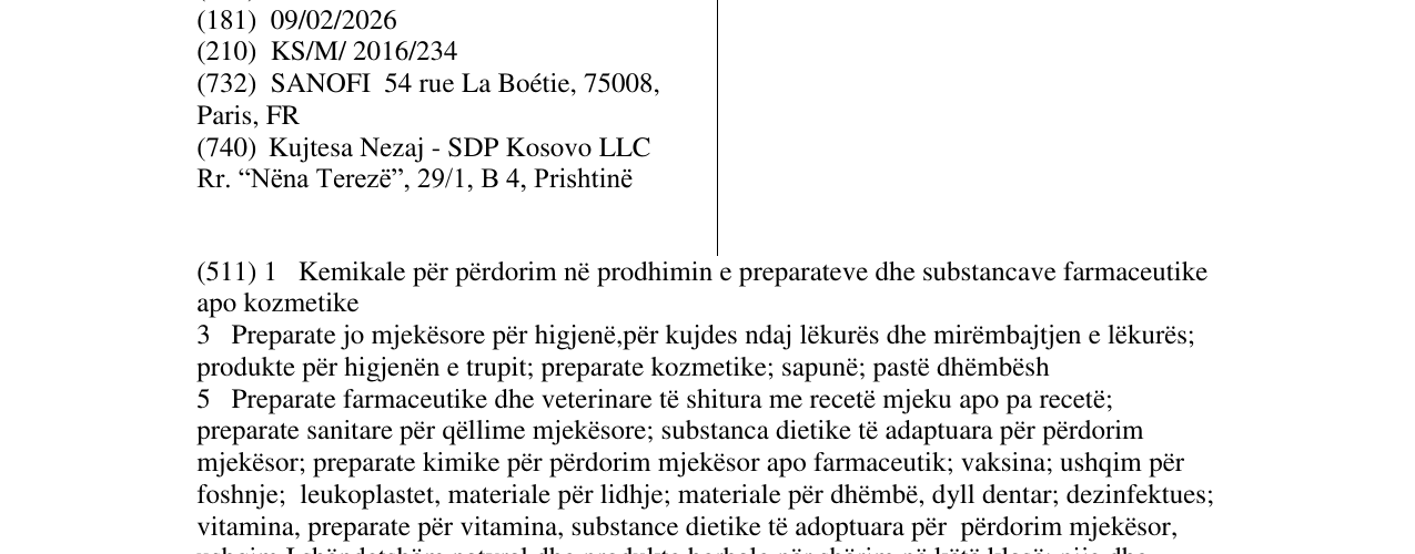 Zëri i markës SANOFI në buletin