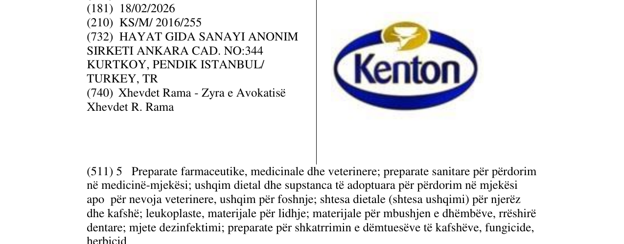 Zëri i markës Kenton në buletin
